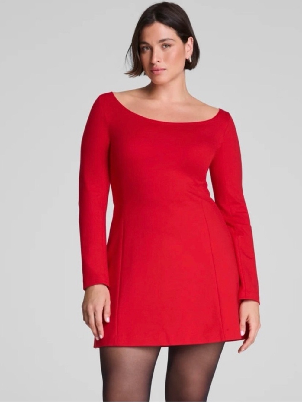 SPANX Red Long-Sleeve A-Line Boatneck Dress
